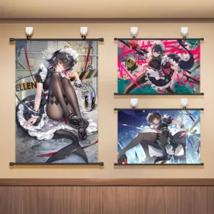 Zenless Zone Zero Wall Scroll Poster - Ellen Joe and Shark Girl - Game Decor for Bedroom and Dorm Room