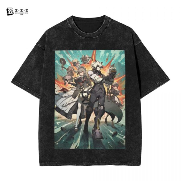 Washed T Shirt Bangboo Zenless Zone Zero T-Shirt Oversize Hack And Slash Streetwear Short Sleeve Graphic Tops Tees for Men Women