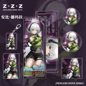 Zenless Zone Zero Game Anby Keychain Badge Postcard Laser Ticket Photo Card Set