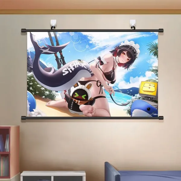 Zenless Zone Zero Wall Scroll Poster - Ellen Joe and Shark Girl - Game Decor for Bedroom and Dorm Room