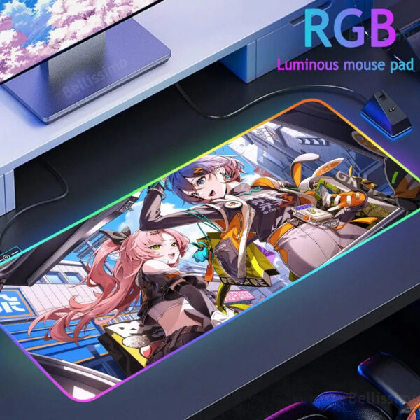 Zenless Zone Zero RGB Mouse Pad Creative Mousepad Esports Computer Keyboard Pad Luminous Desk Mat Backlit Pad