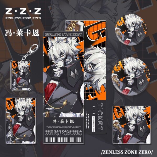 Zenless Zone Zero Game Von Lycaon Keychain Badge Postcard Laser Ticket Photo Card Set