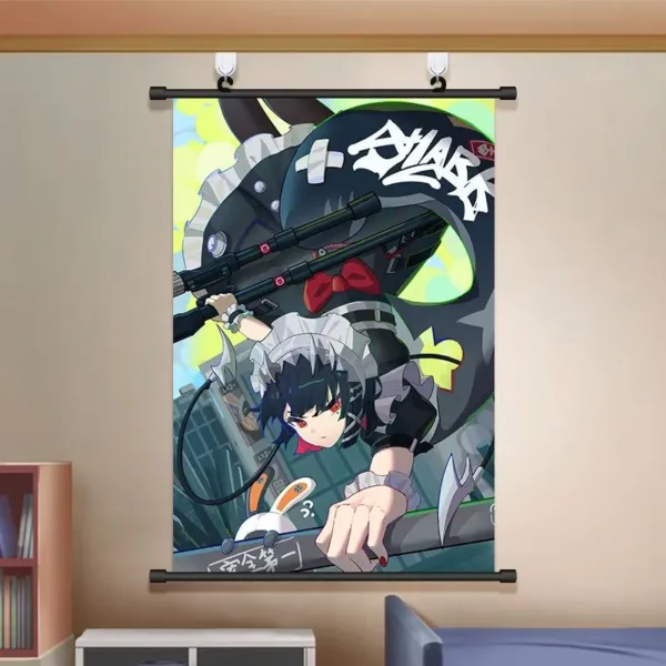 Zenless Zone Zero Wall Scroll Poster - Ellen Joe and Shark Girl - Game Decor for Bedroom and Dorm Room