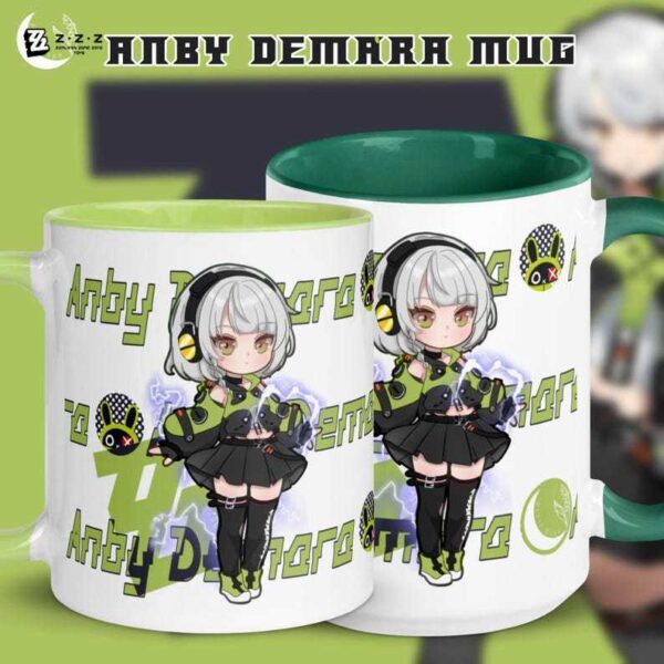 Zenless Zone Zero Anby Demara ZZZ Fanart Mug with Light and Dark Green Color Inside