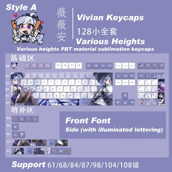 Zenless Zone Zero Toys Vivian Keycap Game Character & Vivian Display Keyboard ZZZ Mockingbird 128 Keycap