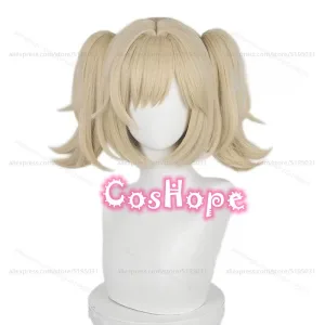 ZZZ Burnice Whita Cosplay Wig with Double Ponytails 28cm Short Milky Golden Wig Cosplay Anime Heat Resistant Synthetic