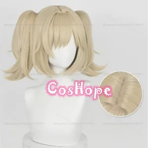 ZZZ Burnice Whita Cosplay Wig with Double Ponytails 28cm Short Milky Golden Wig Cosplay Anime Heat Resistant Synthetic