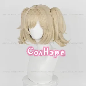 ZZZ Burnice Whita Cosplay Wig with Double Ponytails 28cm Short Milky Golden Wig Cosplay Anime Heat Resistant Synthetic