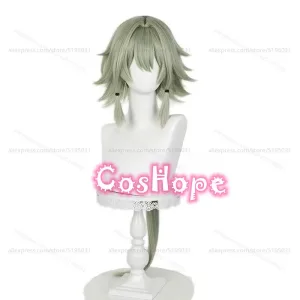 ZZZ Caesar King Cosplay Wig 90cm Long Green Wig Cosplay Anime Cosplay Wigs Heat Resistant Synthetic
