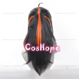 Zhu Yuan Cosplay Wig 55cm Long Hair with Ponytail Black Orange Mixed Wig Cosplay Anime Cosplay Wig Heat Resistant Synthetic Wigs
