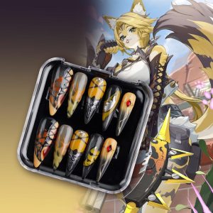 Zenless Zone Zero PULCHRA Inspired Press On Nails Futuristic Teal Silver,Geometric Accents,Reusable Fake Nails for Anime Cosplay