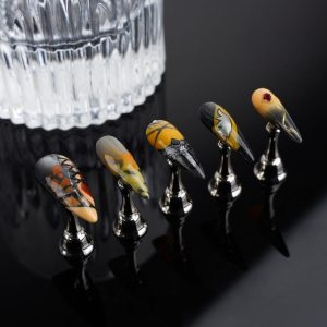 Zenless Zone Zero PULCHRA Inspired Press On Nails Futuristic Teal Silver,Geometric Accents,Reusable Fake Nails for Anime Cosplay