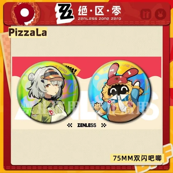 Zero Zone Zero Collaboration Pizza Chain Pizza-La Wise, Belle, Yi Xuan Double Flash Square Badge ( Unofficial )