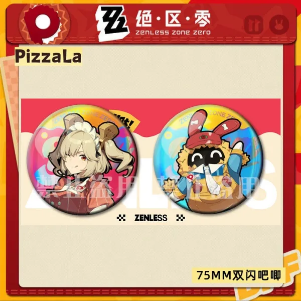 Zero Zone Zero Collaboration Pizza Chain Pizza-La Wise, Belle, Yi Xuan Double Flash Square Badge ( Unofficial )