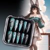 Zenless Zone Zero Hoshimi Miyabi Inspired Press On Nails Futuristic Teal Silver,Geometric Accents,Reusable Fake Nails for Anime Cosplay