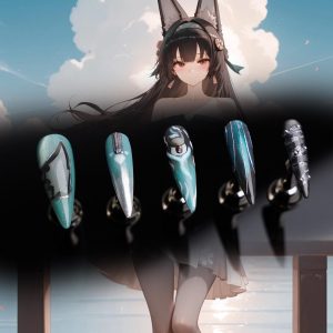 Zenless Zone Zero Hoshimi Miyabi Inspired Press On Nails Futuristic Teal Silver,Geometric Accents,Reusable Fake Nails for Anime Cosplay