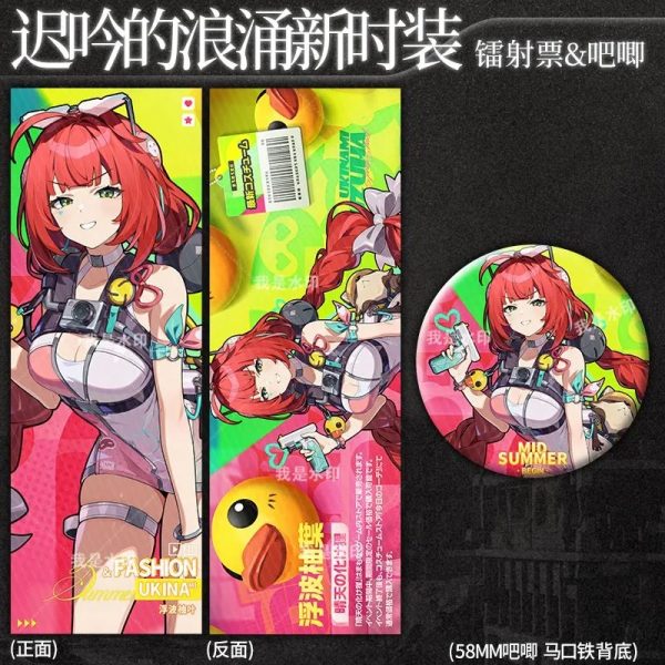 Zenless Zone Zero Alice Thymefield & Ukinami Yuzuha Summer Fashion Pearlescent Holographic Badge Ticket