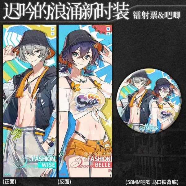 Zenless Zone Zero Alice Thymefield & Ukinami Yuzuha Summer Fashion Pearlescent Holographic Badge Ticket