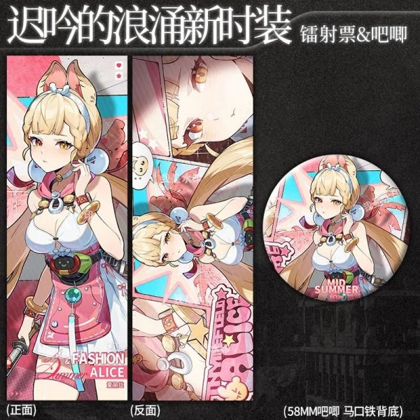 Zenless Zone Zero Alice Thymefield & Ukinami Yuzuha Summer Fashion Pearlescent Holographic Badge Ticket