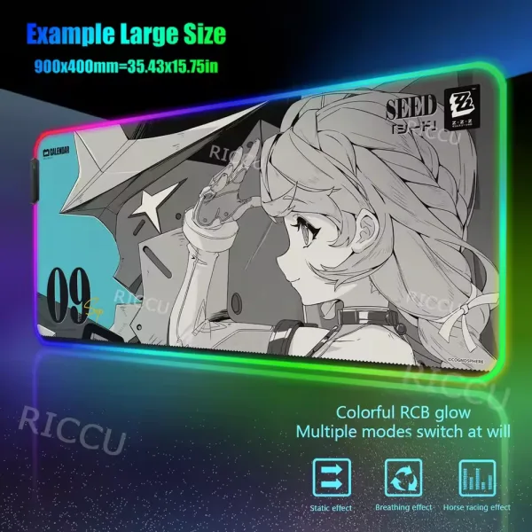 RGB PC Hentai ZZZ Gaming Seed 400x900mm Mouse Pad Zenless Zone Zero Keyboard Desk Mats LED Anime Extended desk accessories pads