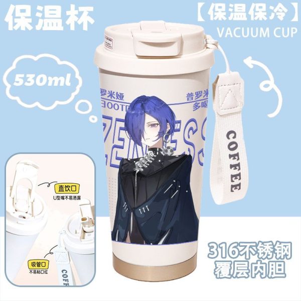 530ml ZZZ vacuum insulated cup featuring Billy and Banyue character art with a dual-lid design and portable strap.