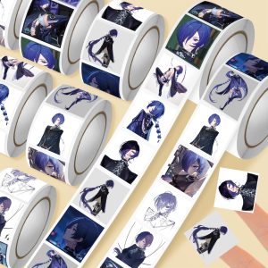 Roll of 500 ZZZ Banyue anime stickers featuring 14 different cool-tone character designs for DIY journals and scrapbooking.