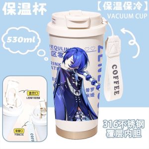 530ml ZZZ vacuum insulated cup featuring Billy and Banyue character art with a dual-lid design and portable strap.