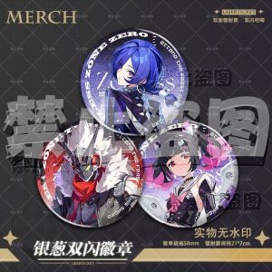 Collective ZZZ Laser Rhapsody badge set with characters Banyue, Billy, and Nangong Yu.