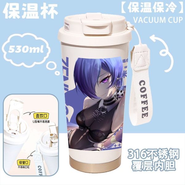 530ml ZZZ vacuum insulated cup featuring Billy and Banyue character art with a dual-lid design and portable strap.