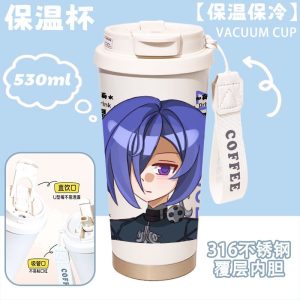 530ml ZZZ vacuum insulated cup featuring Billy and Banyue character art with a dual-lid design and portable strap.