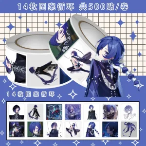 Roll of 500 ZZZ Banyue anime stickers featuring 14 different cool-tone character designs for DIY journals and scrapbooking.