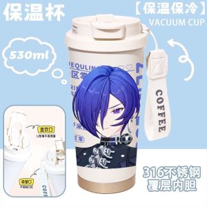 530ml ZZZ vacuum insulated cup featuring Billy and Banyue character art with a dual-lid design and portable strap.