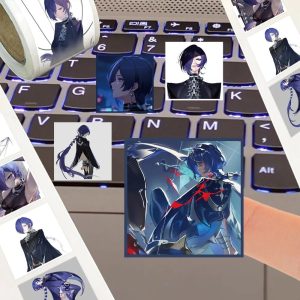 Roll of 500 ZZZ Banyue anime stickers featuring 14 different cool-tone character designs for DIY journals and scrapbooking.