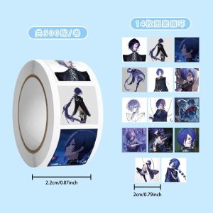 Roll of 500 ZZZ Banyue anime stickers featuring 14 different cool-tone character designs for DIY journals and scrapbooking.