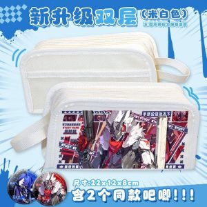 Large capacity double-layer ZZZ student pencil case in black and white featuring Billy Kid and Banyue with bonus badges.