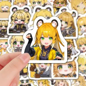 A collection of high-definition die-cut Zenless Zone Zero vinyl chibi stickers showing various cute, tiger-eared expressions of character Jufu in her signature yellow jacket.