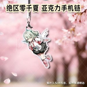 Mini $3.5\text{cm}$ Zenless Zone Zero acrylic phone charm featuring chibi illustrations of green-haired character Sunna with a black phone loop strap hook.