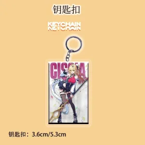 Comprehensive 6-piece ZZZ Cissia anime merch set including laser ticket, badges, keychain, and character cards.