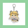 A clear Zenless Zone Zero acrylic chibi keychain showcasing tiger-eared character Jufu smiling in a yellow straw hat and blue kindergarten uniform.