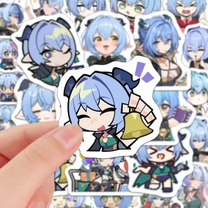 A collection of high-definition die-cut Zenless Zone Zero vinyl chibi stickers showing various cute, horn-eared expressions of character Luciana with light blue hair.