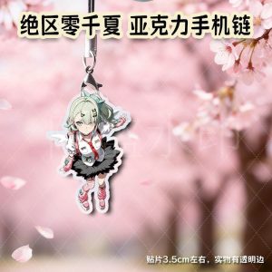 Mini $3.5\text{cm}$ Zenless Zone Zero acrylic phone charm featuring chibi illustrations of green-haired character Sunna with a black phone loop strap hook.