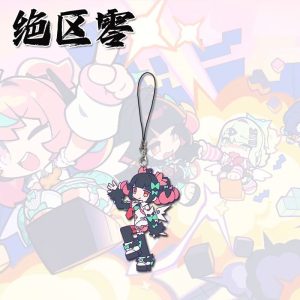 Vibrant ZZZ Eri (Aria) chibi acrylic phone charm with pink hair and white wings.