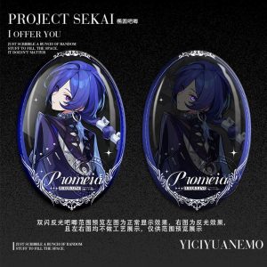 High-definition Cissia and Velina anime pins featuring a unique oval design and reflective coating.