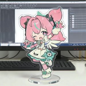 Vibrant ZZZ Eri chibi acrylic stand with pink hair and wings in Angels of Delusion style.