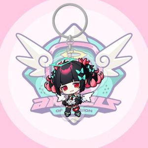 Collection of four ZZZ "Angels of Delusion" acrylic keychains featuring Nangong Yu, Eri, Sunna, and Miss Zhao.