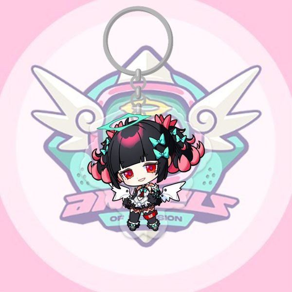 Collection of four ZZZ "Angels of Delusion" acrylic keychains featuring Nangong Yu, Eri, Sunna, and Miss Zhao.