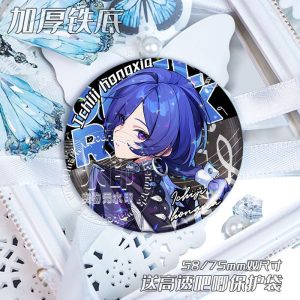 Round Zenless Zone Zero holographic star flash badges featuring character Promeia with blue hair and cyborg Billy Kid holding dual guns.