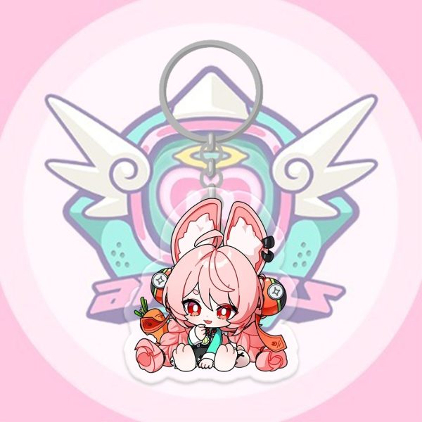 Collection of four ZZZ "Angels of Delusion" acrylic keychains featuring Nangong Yu, Eri, Sunna, and Miss Zhao.