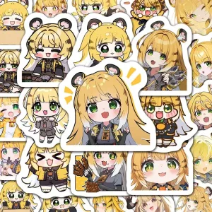A collection of high-definition die-cut Zenless Zone Zero vinyl chibi stickers showing various cute, tiger-eared expressions of character Jufu in her signature yellow jacket.