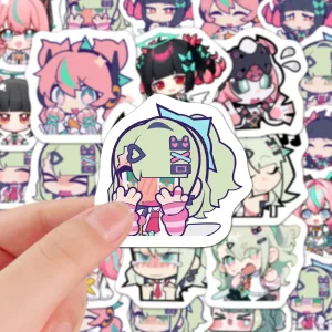 Various colorful ZZZ chibi stickers of Sunna, Eri, and Nangong Yu showing funny expressions for laptop and notebook decoration.